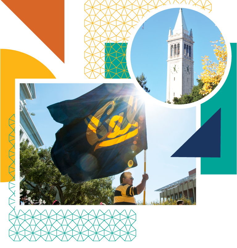 Collage with the Campanile and a Cal flag